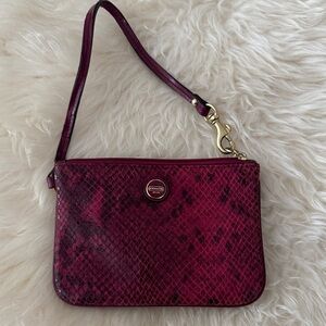 Coach Maroon Snakeskin Wristlet